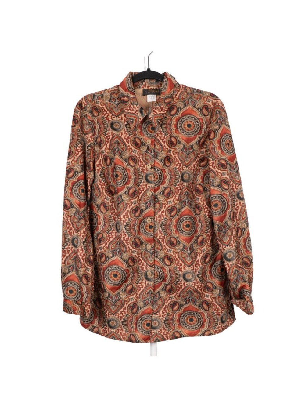 Paisley Retro Dress Shirt L Womens Napped Button Up Red Beige 90 Camp USA - Picture 1 of 6